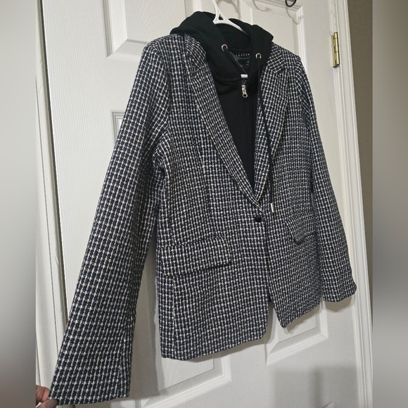 Elan Harper Hoodie Dickie Blazer, Black & White Plaid, Preppy Grunge, Sz Small. - Picture 5 of 15